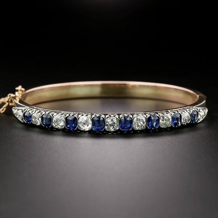 Victorian Sapphire and Diamond Hinged Bangle Bracelet