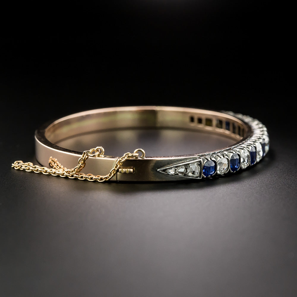 Victorian Sapphire and Diamond Hinged Bangle Bracelet - 3