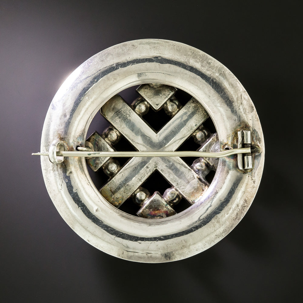 Victorian Scottish Agate and Glass Silver Circle Brooch - 3