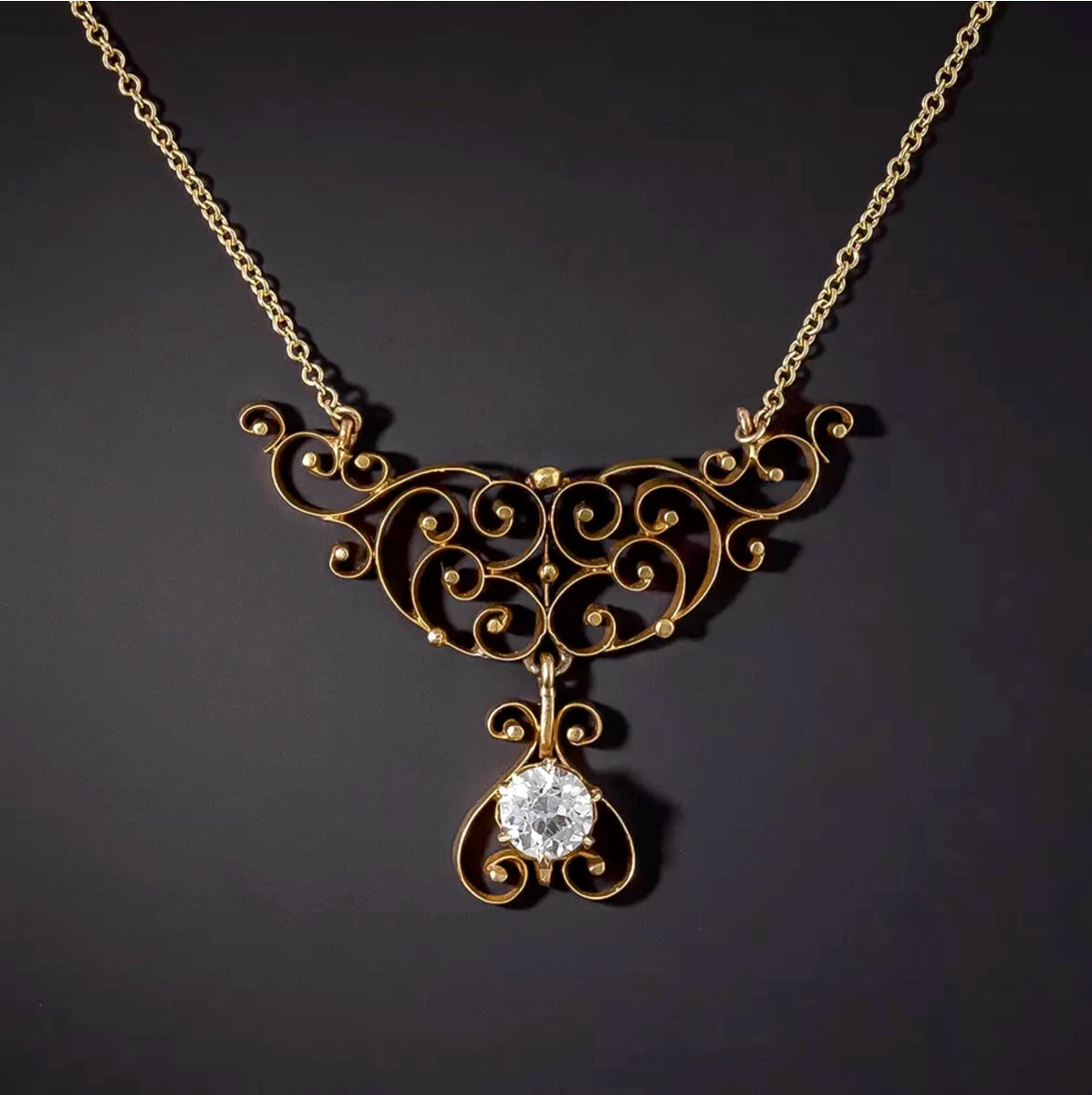 Victorian Scroll Necklace with .68 Carat Diamond Dangle - 2