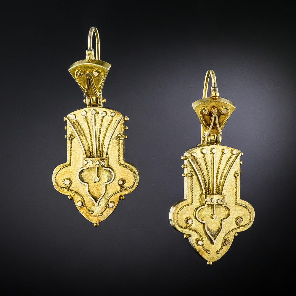 Victorian Shield-Shaped Granulated Dangle Earrings - 3