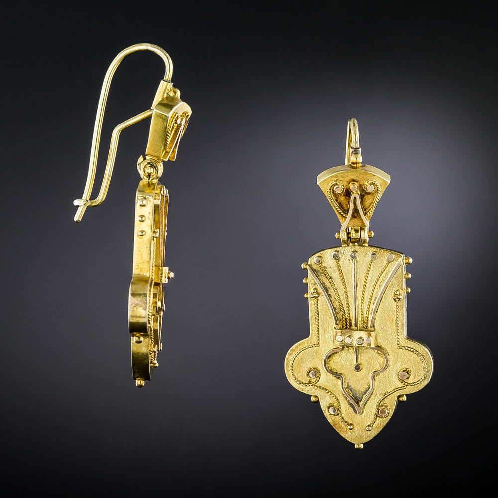 Victorian Shield-Shaped Granulated Dangle Earrings - 4
