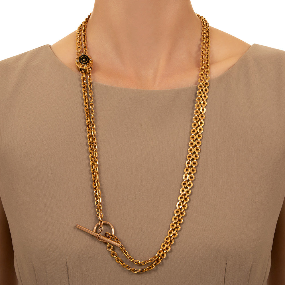Victorian Slide 14K Chain with Black Onyx and Seed Pearls - 58 Inches - 3