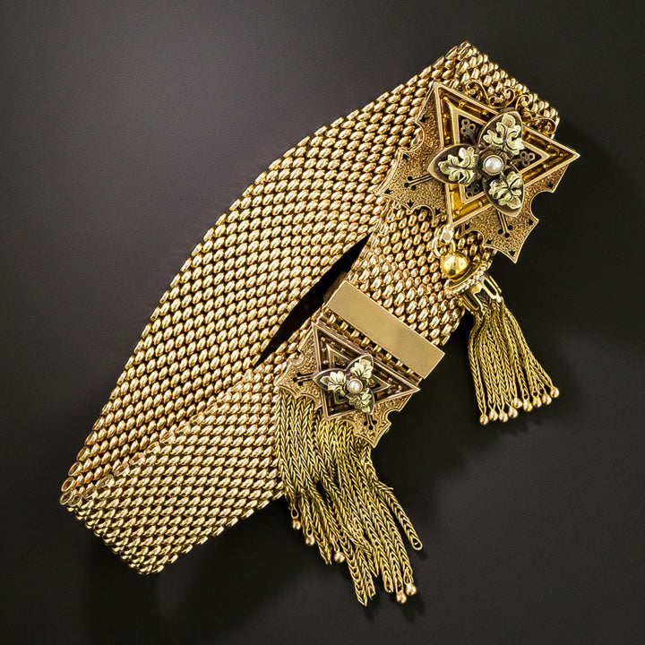 Victorian Slide Tassel Bracelet with Pearls and Enamel