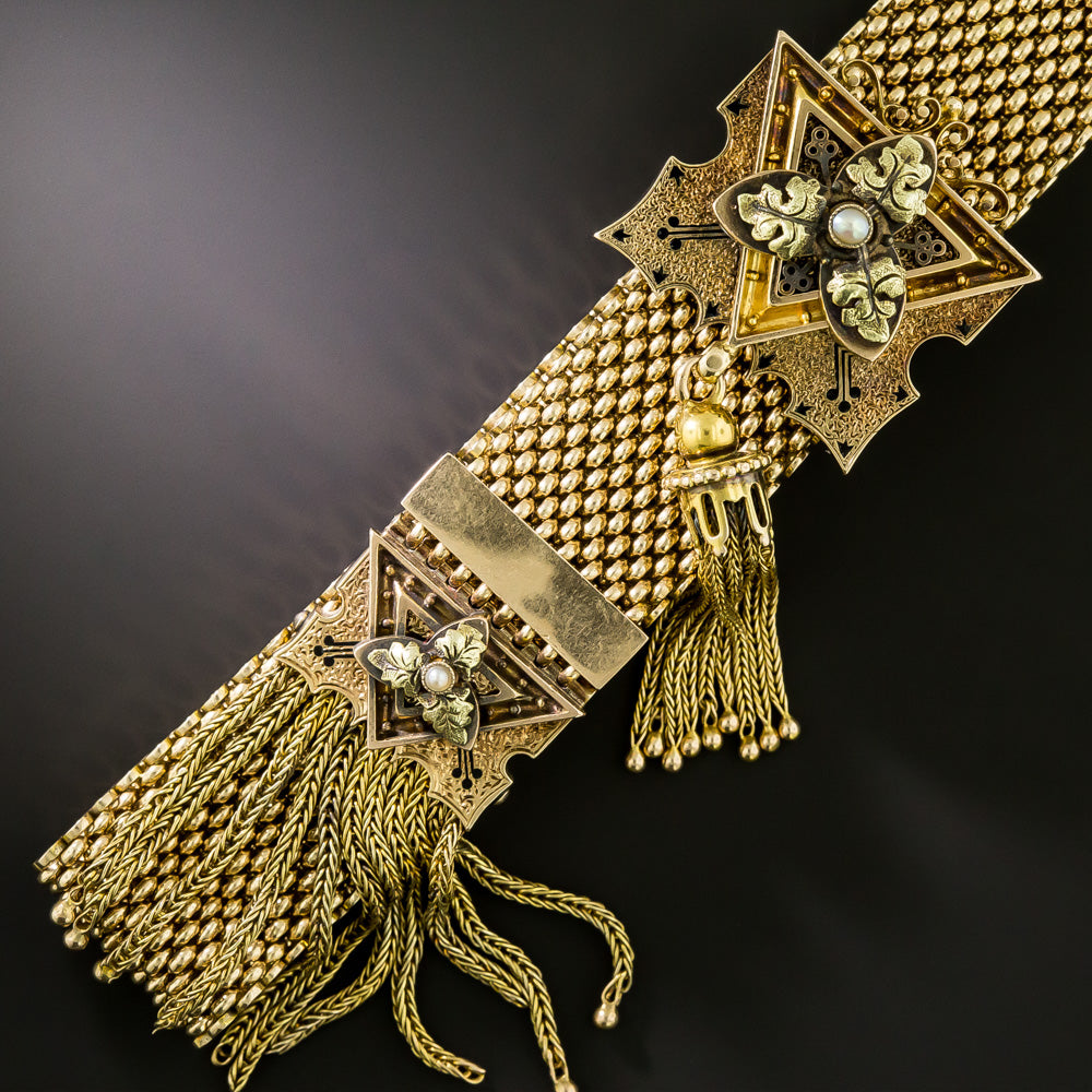 Victorian Slide Tassel Bracelet with Pearls and Enamel - 3