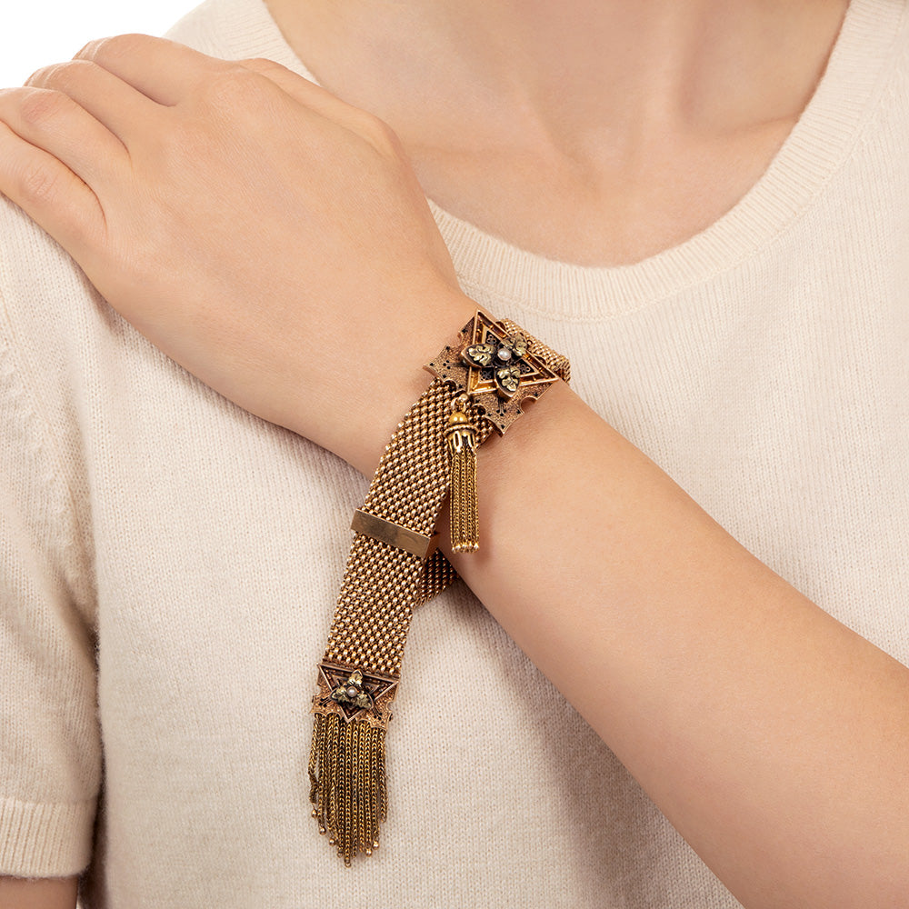Victorian Slide Tassel Bracelet with Pearls and Enamel - 4