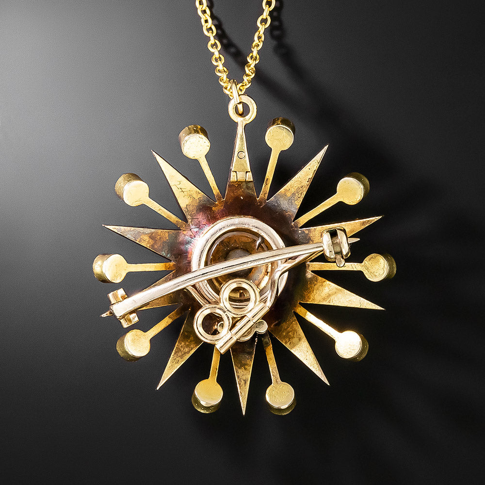Victorian Starburst Pearl and Diamond Pendant/Brooch - 3