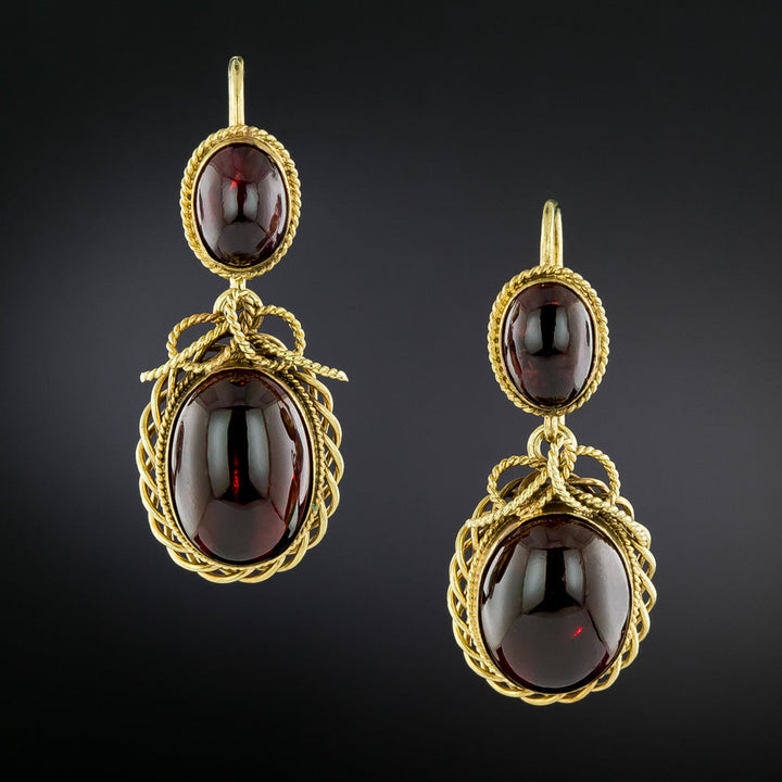 Victorian-Style 18K Cabochon Garnet Earrings