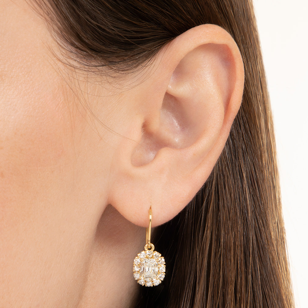 Victorian-Style 18K Diamond Halo Earrings - GIA - 4