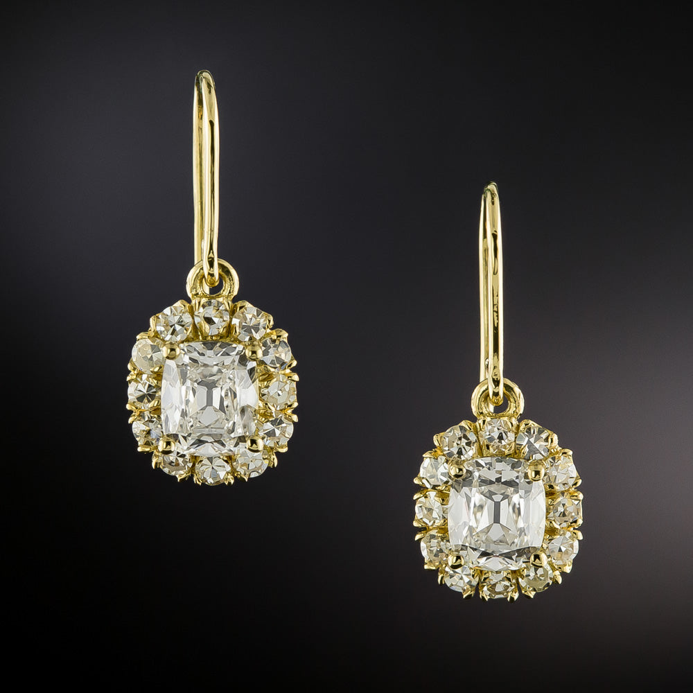 Victorian-Style 18K Diamond Halo Earrings - GIA - 2
