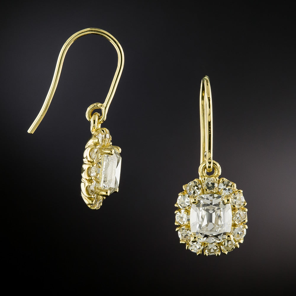 Victorian-Style 18K Diamond Halo Earrings - GIA - 3
