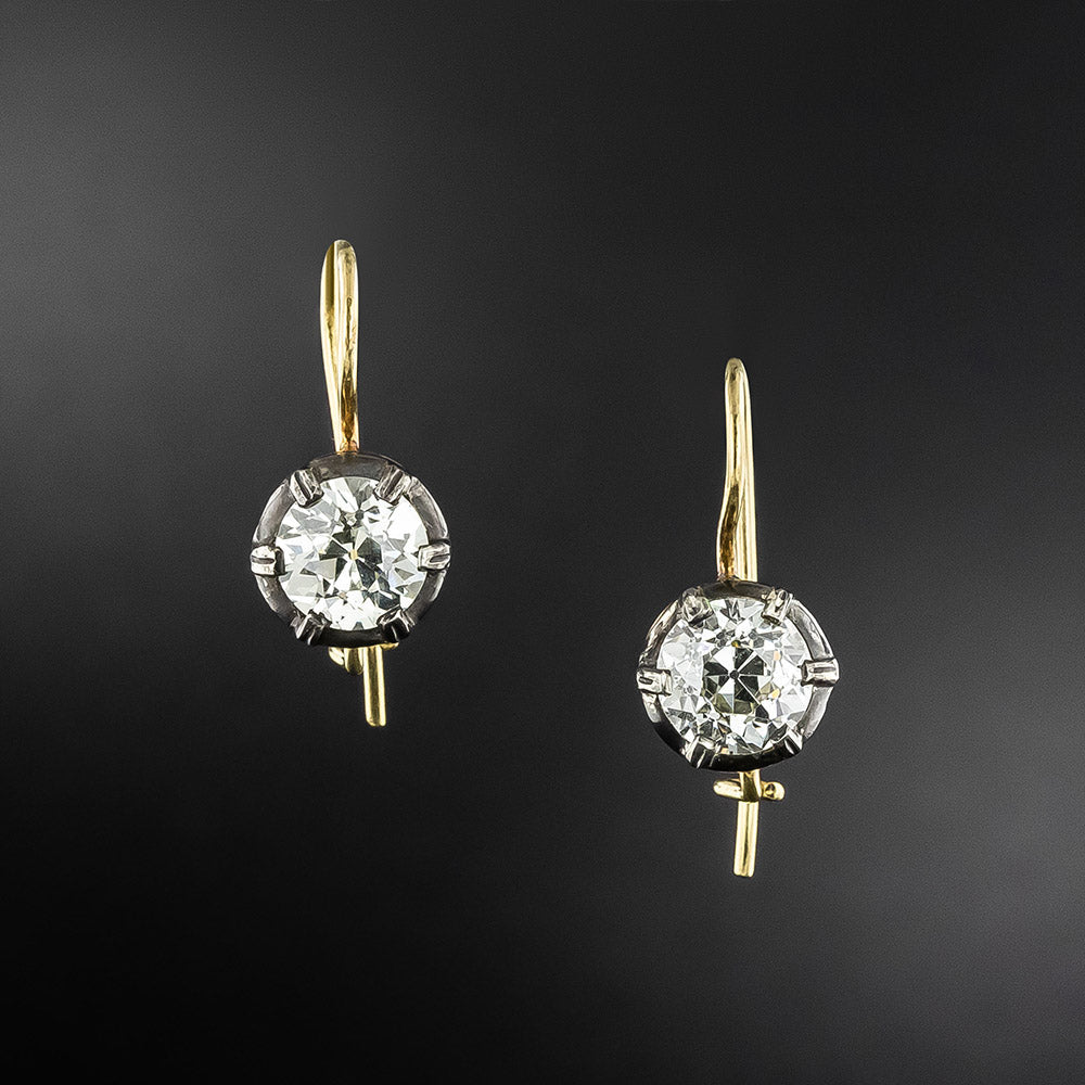 Victorian-Style 4.15 Carat Diamond Solitaire Earrings - GIA - 1