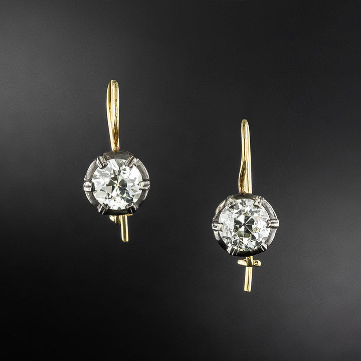 Victorian-Style 4.15 Carat Diamond Solitaire Earrings - GIA