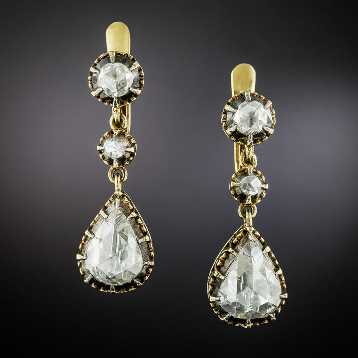 Victorian-Style 5.30 Carat Rose-Cut Diamond Drop Earrings