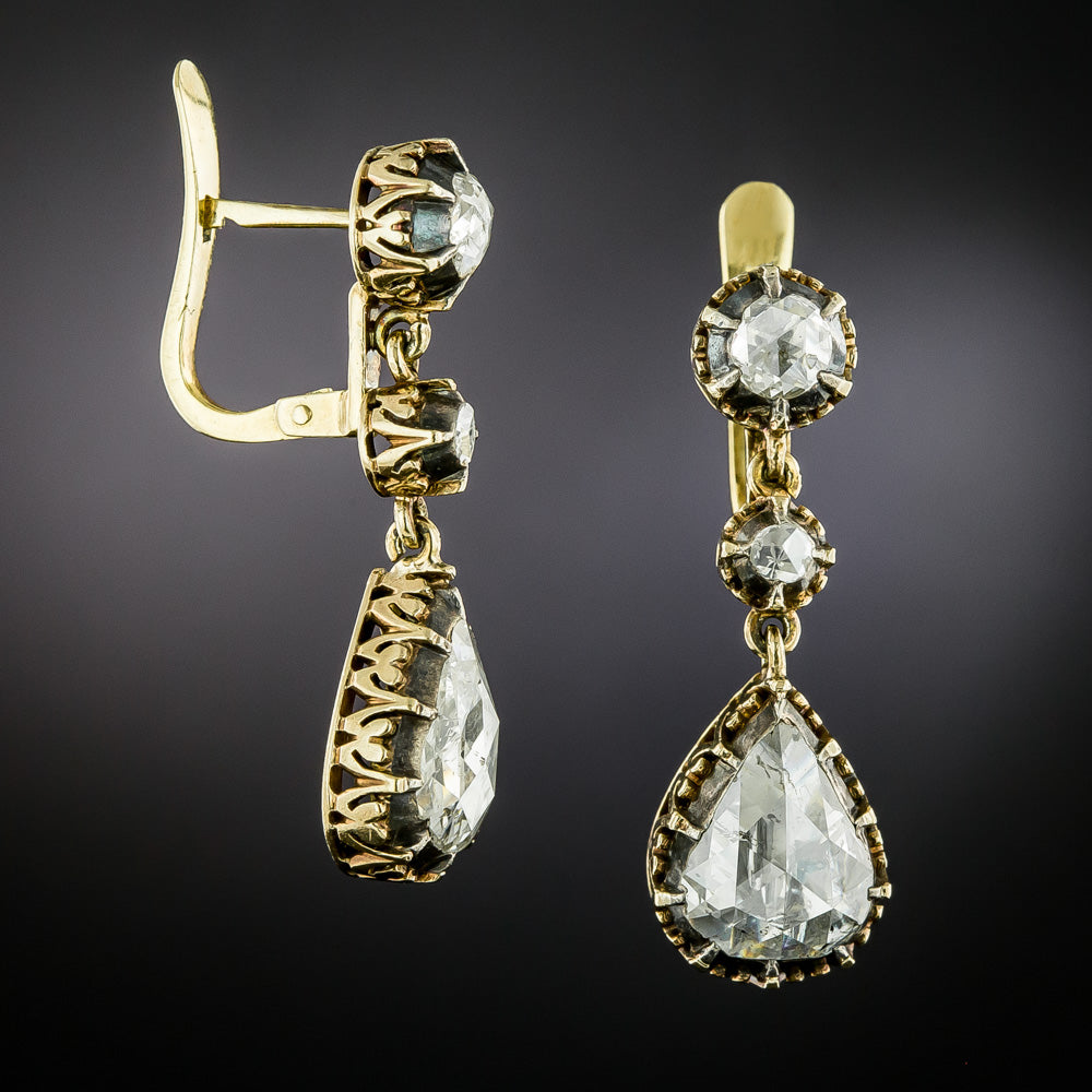 Victorian-Style 5.30 Carat Rose-Cut Diamond Drop Earrings - 2