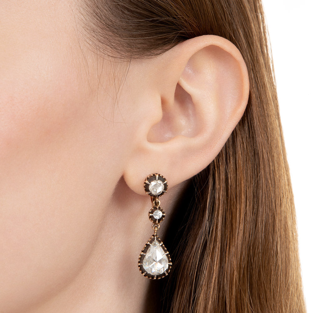 Victorian-Style 5.30 Carat Rose-Cut Diamond Drop Earrings - 3