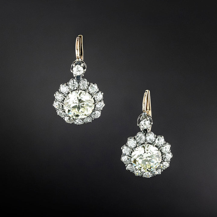 Victorian-Style 6.56 Carat Diamond Drop Earrings - GIA