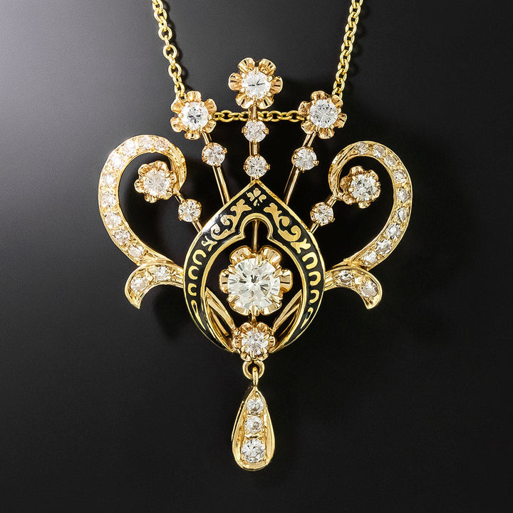 Victorian-Style Diamond and Enamel Necklace