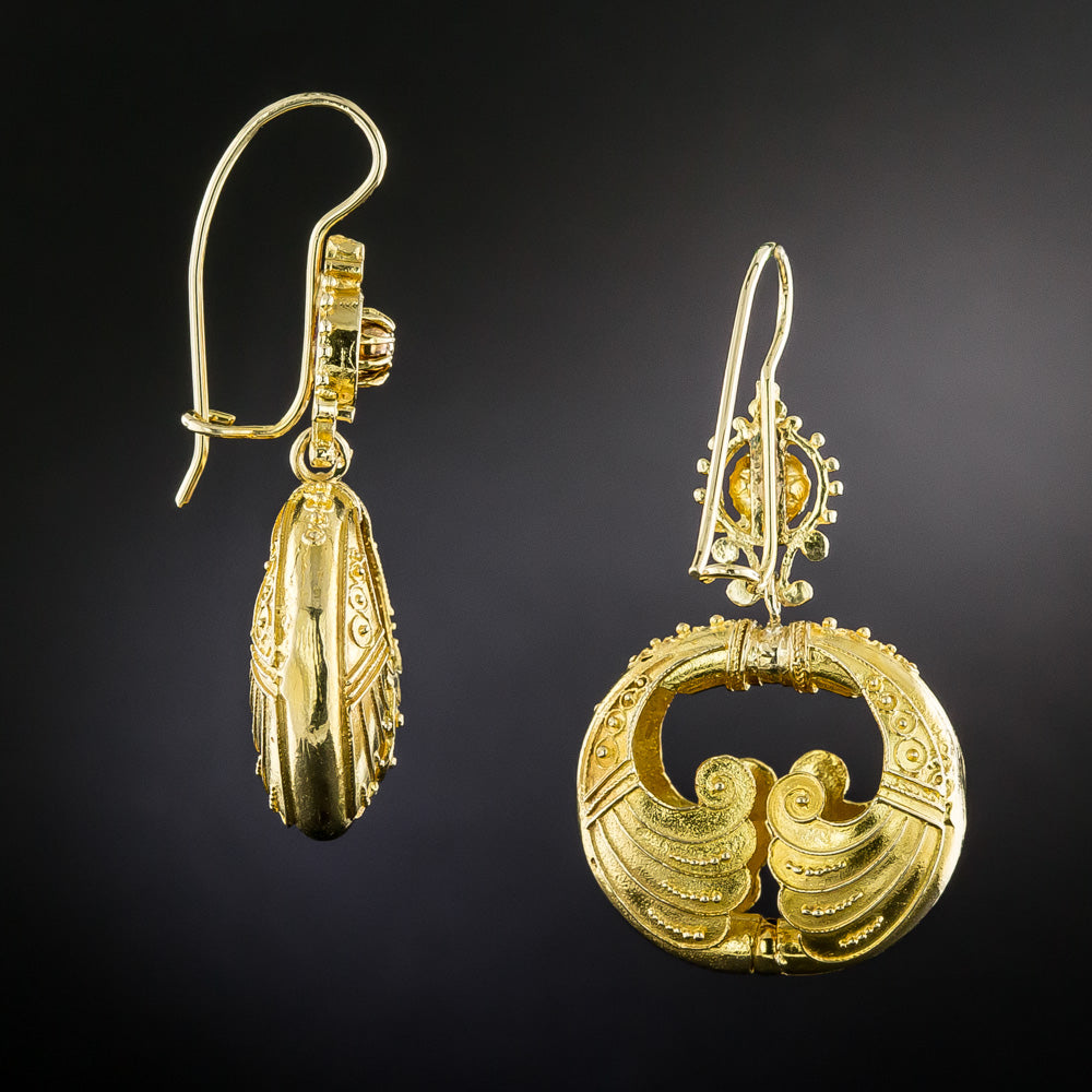 Victorian-Style Etruscan Revival Dangle Earrings - 4