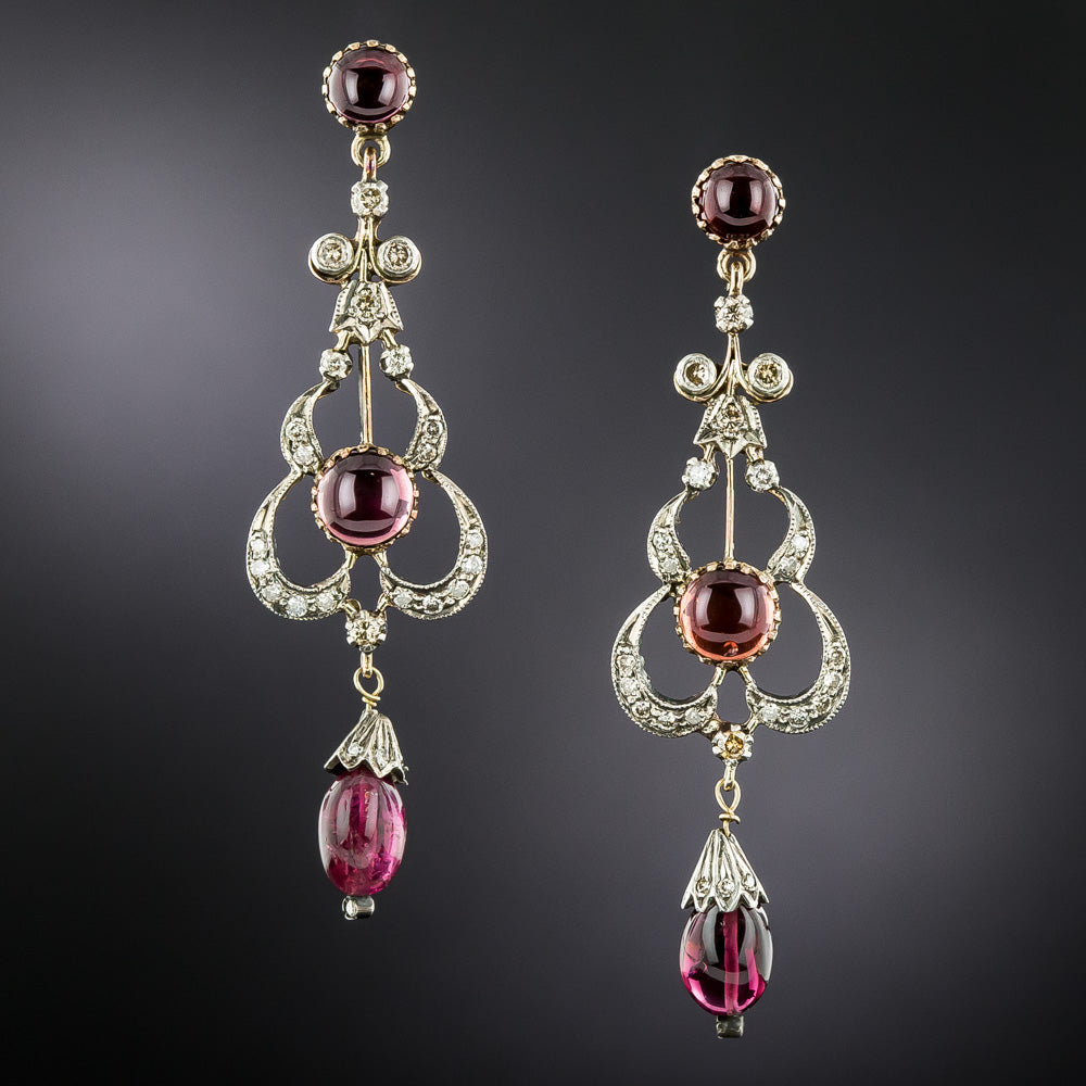 Victorian-Style Garnet and Diamond Dangle Earrings - 3