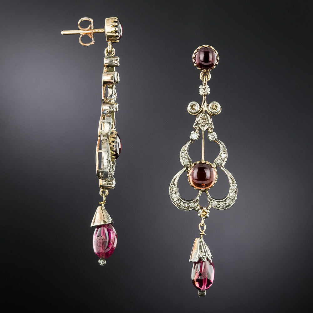 Victorian-Style Garnet and Diamond Dangle Earrings - 4