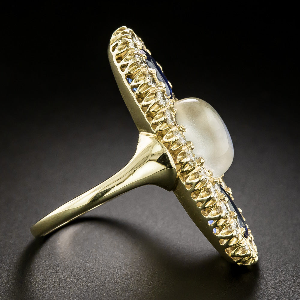 Victorian-Style Moonstone, Sapphire and Diamond Ring - 4