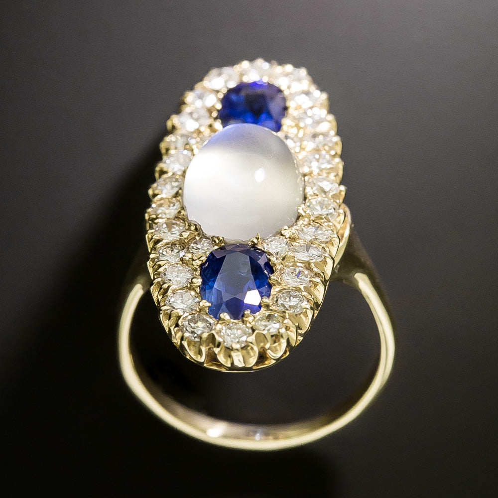 Victorian-Style Moonstone, Sapphire and Diamond Ring - 5