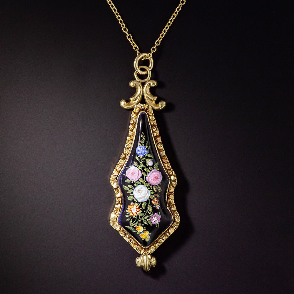 Victorian Swiss Enamel Flower Lavaliere - 1