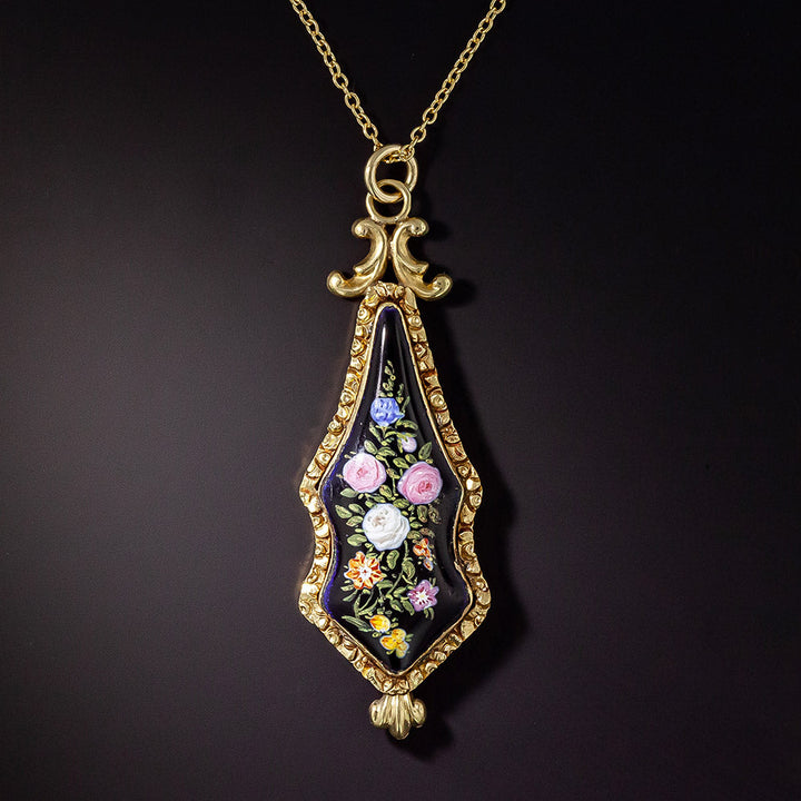 Victorian Swiss Enamel Flower Lavaliere