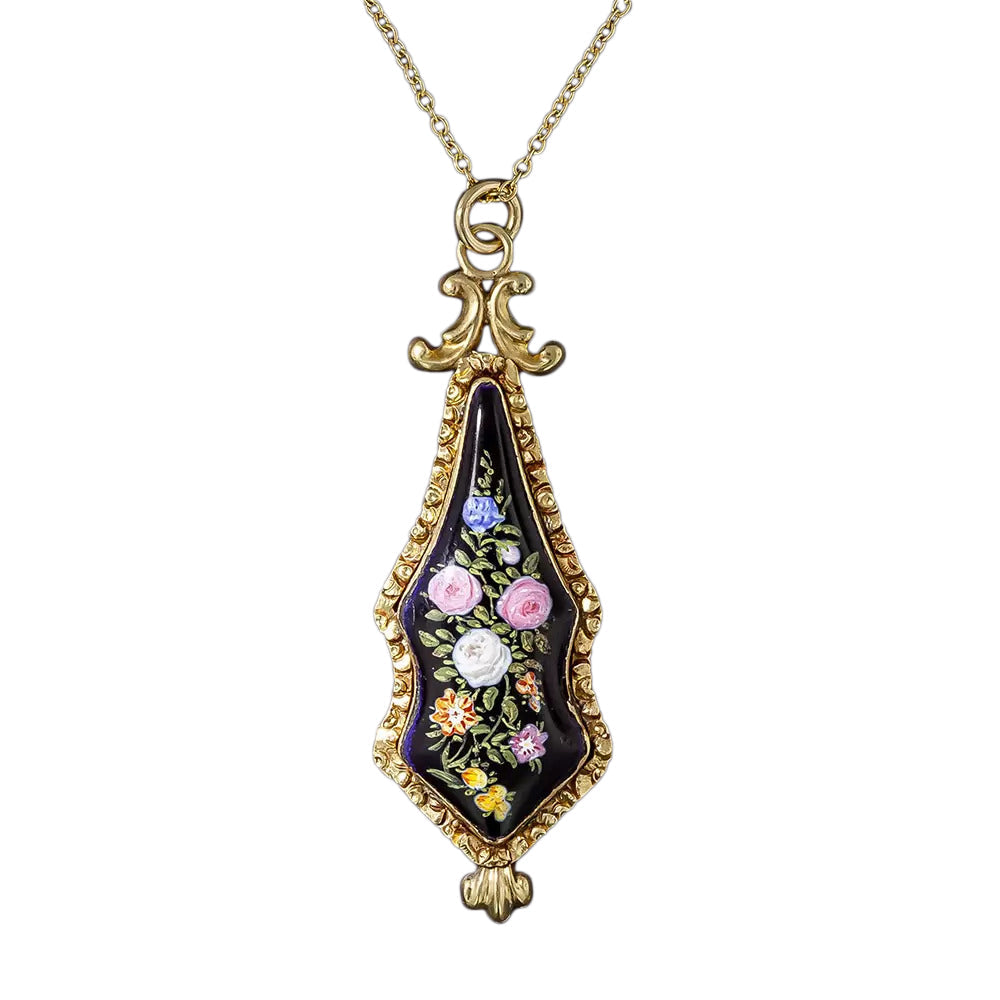 Victorian Swiss Enamel Flower Lavaliere