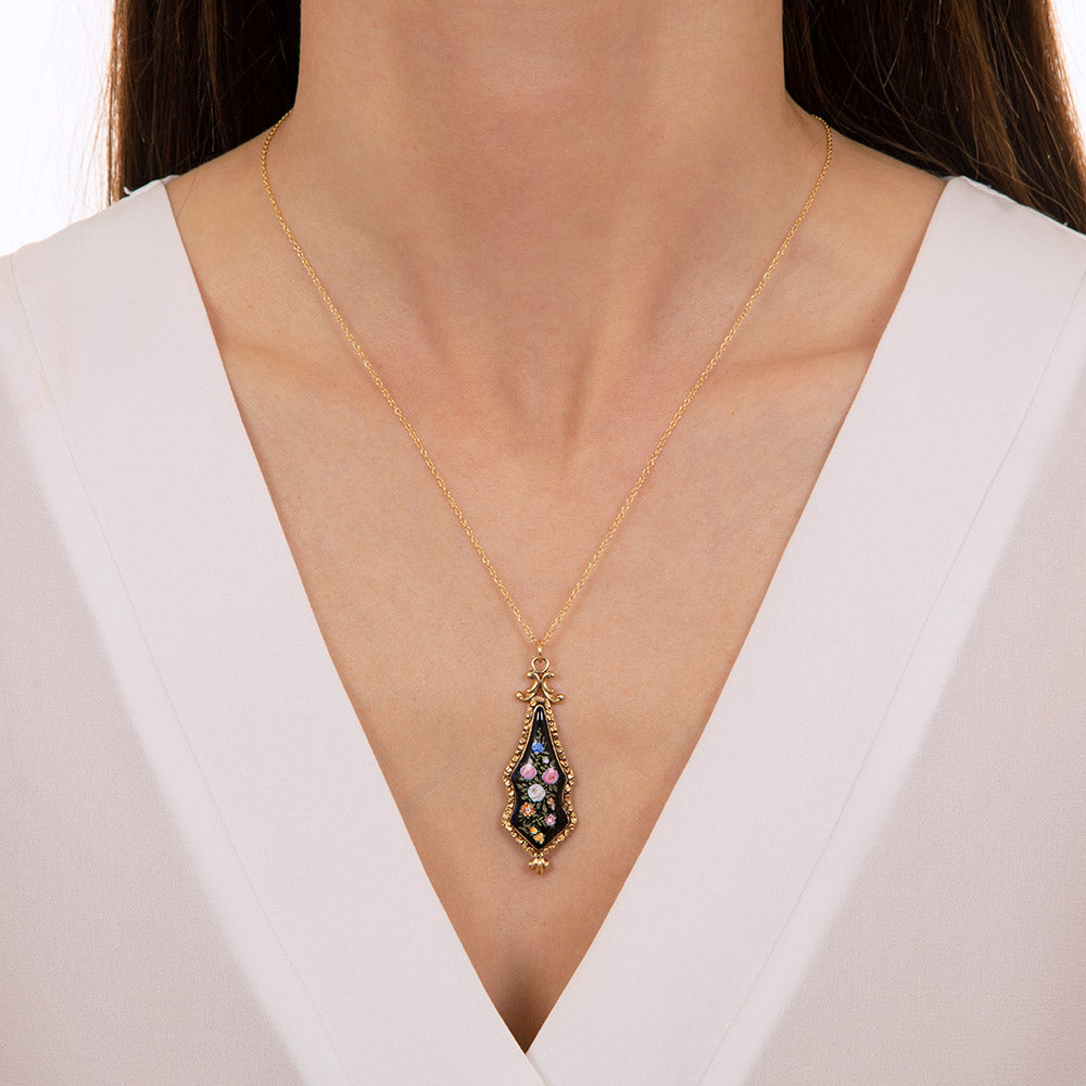 Victorian Swiss Enamel Flower Lavaliere - 3