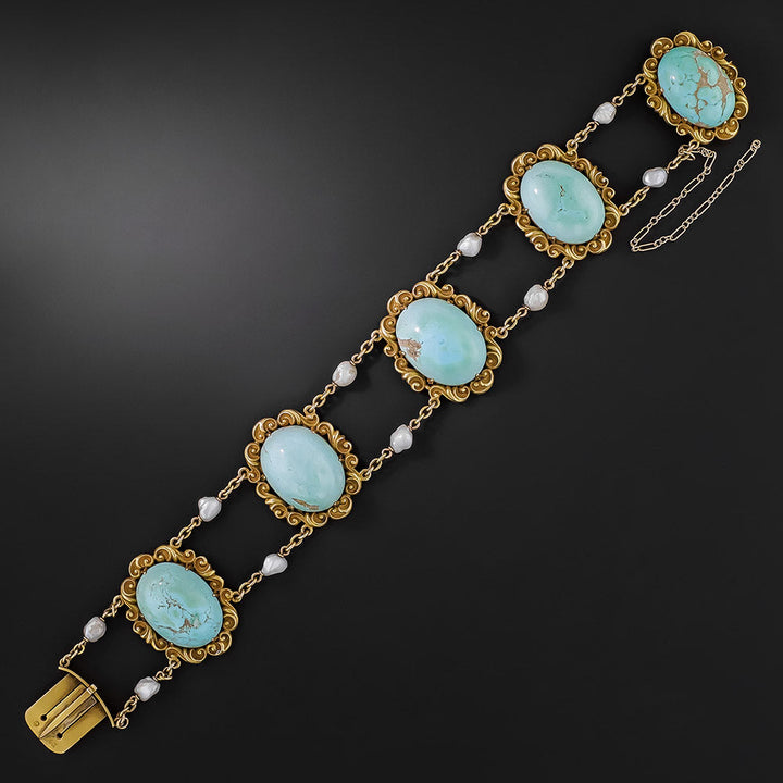 Victorian Turquoise and Freshwater Pearl Bracelet