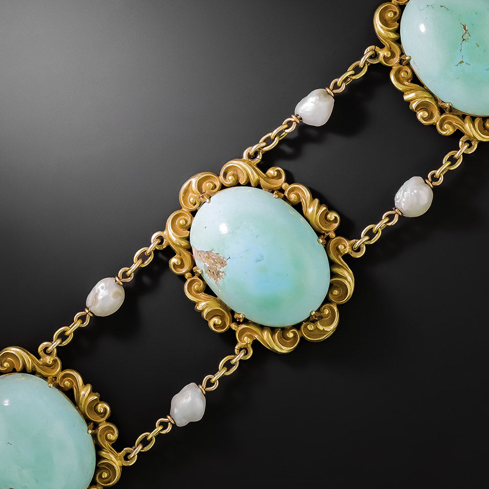 Victorian Turquoise and Freshwater Pearl Bracelet - 3