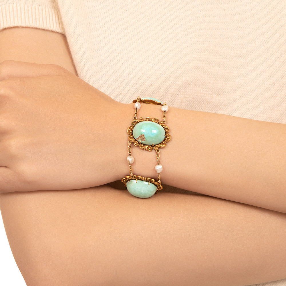 Victorian Turquoise and Freshwater Pearl Bracelet - 4
