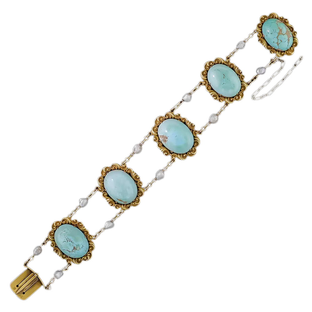 Victorian Turquoise and Freshwater Pearl Bracelet - 3