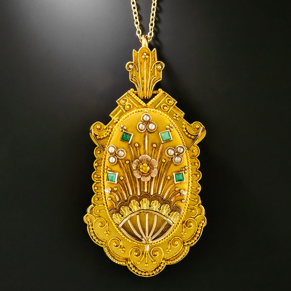 Victorian Turquoise and Natural Pearl Locket - 2