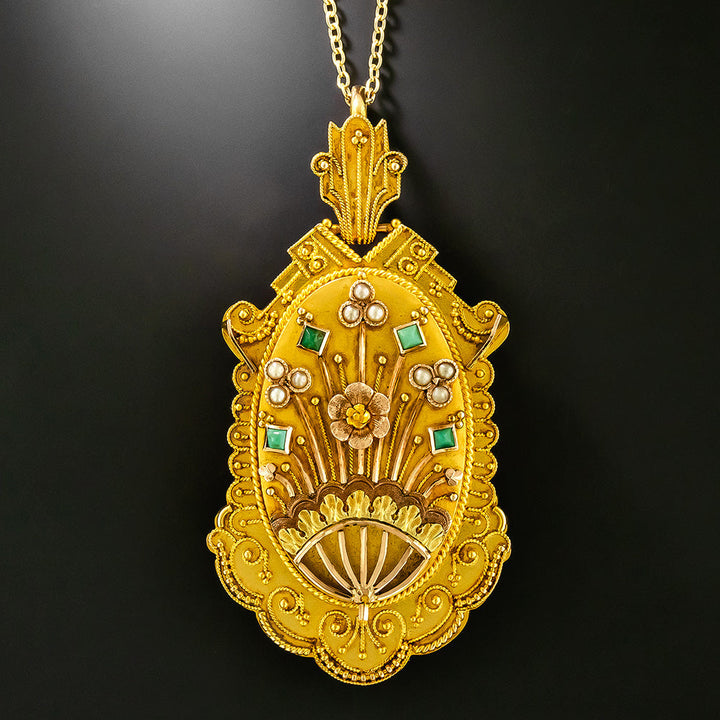 Victorian Turquoise and Natural Pearl Locket