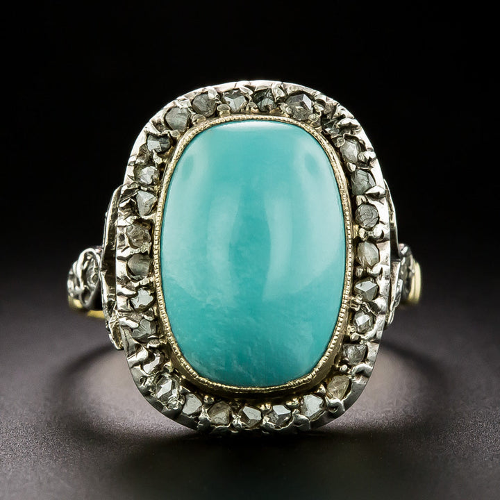 Victorian Turquoise and Rose-Cut Diamond Ring
