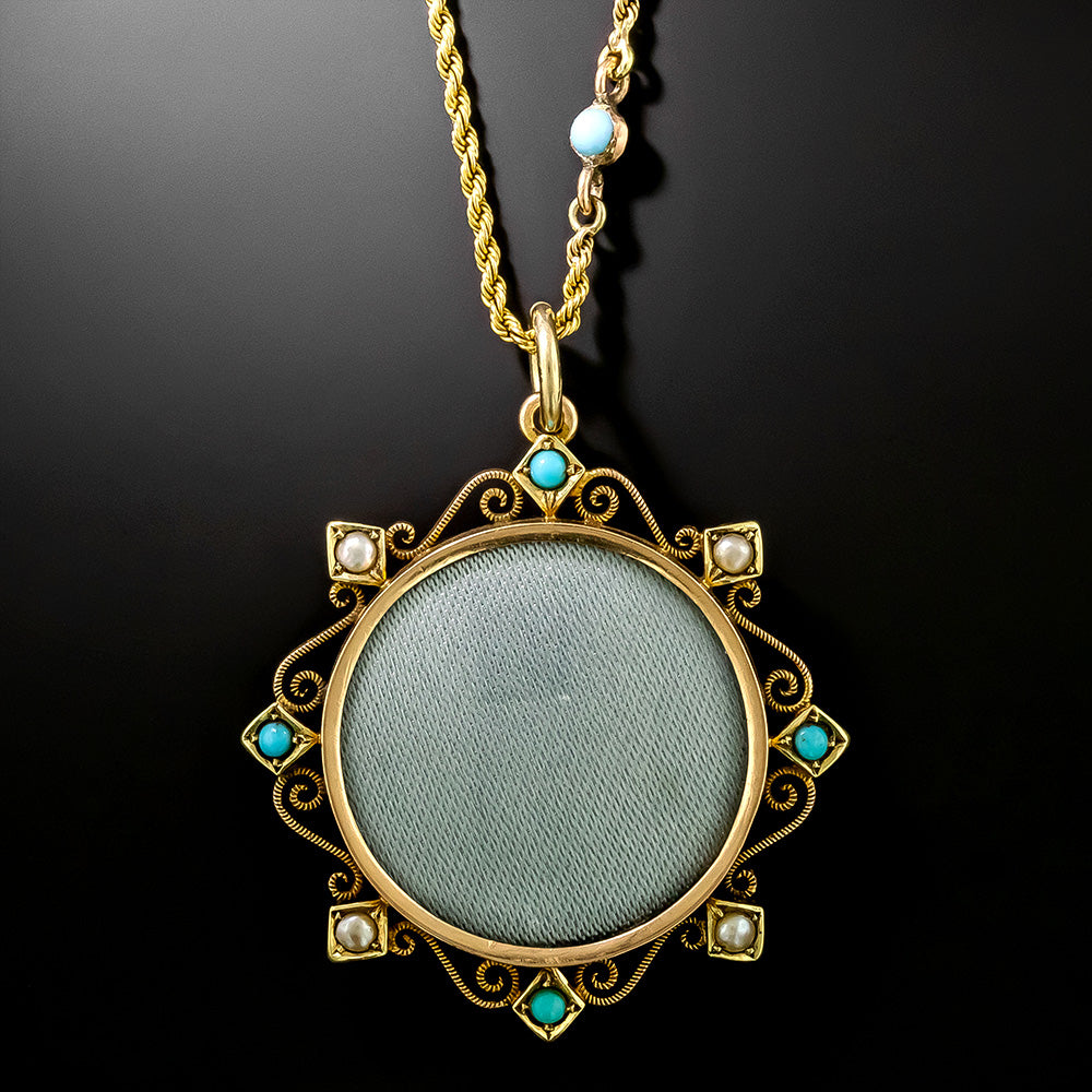 Victorian Turquoise and Seed Pearl Locket - 3