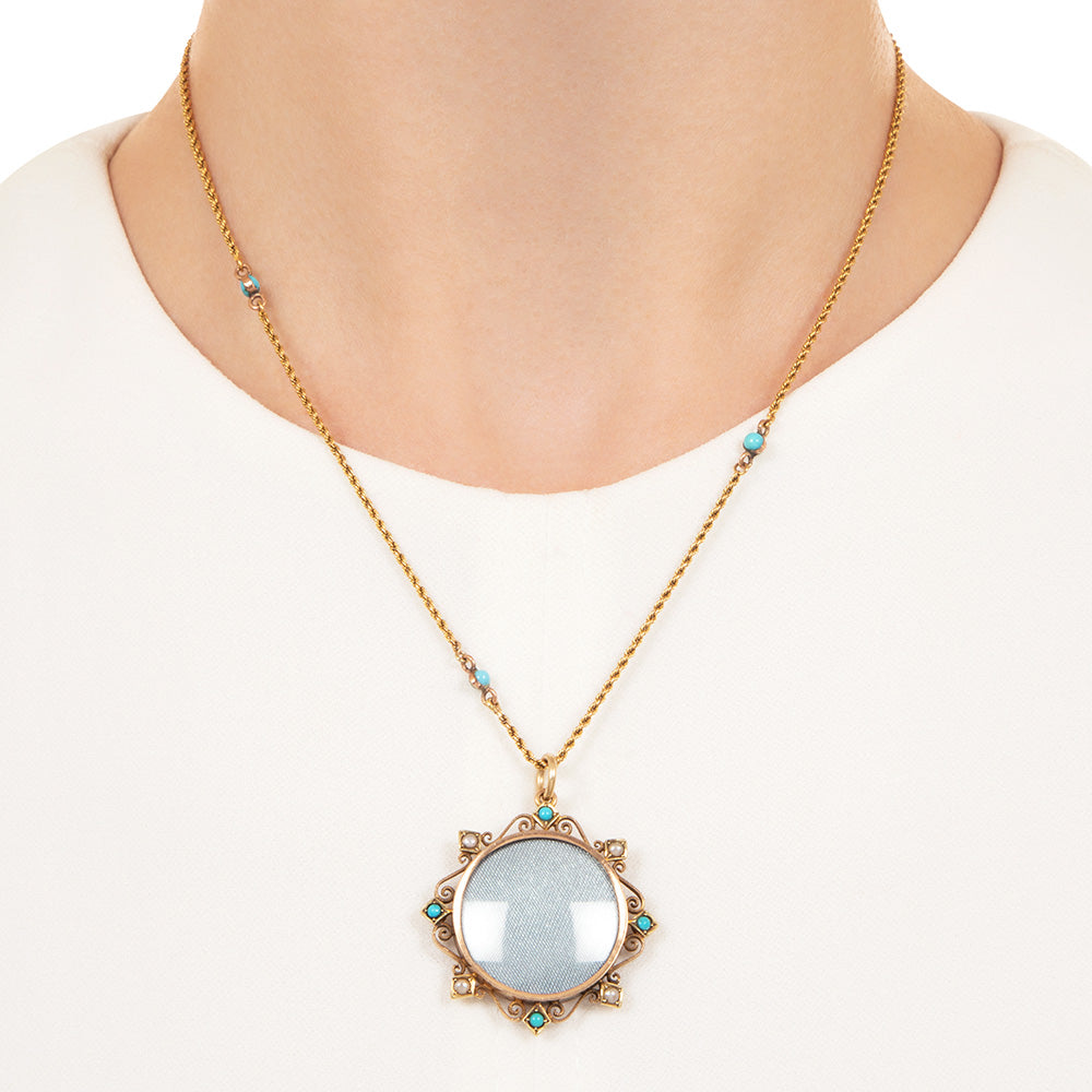 Victorian Turquoise and Seed Pearl Locket - 5