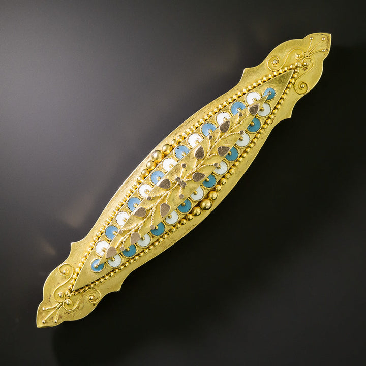 Victorian Turquoise and White Enamel Bar Brooch