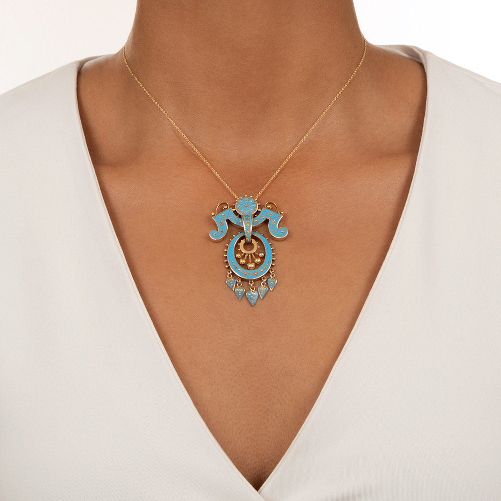 Victorian Turquoise Enamel Pendant - 3