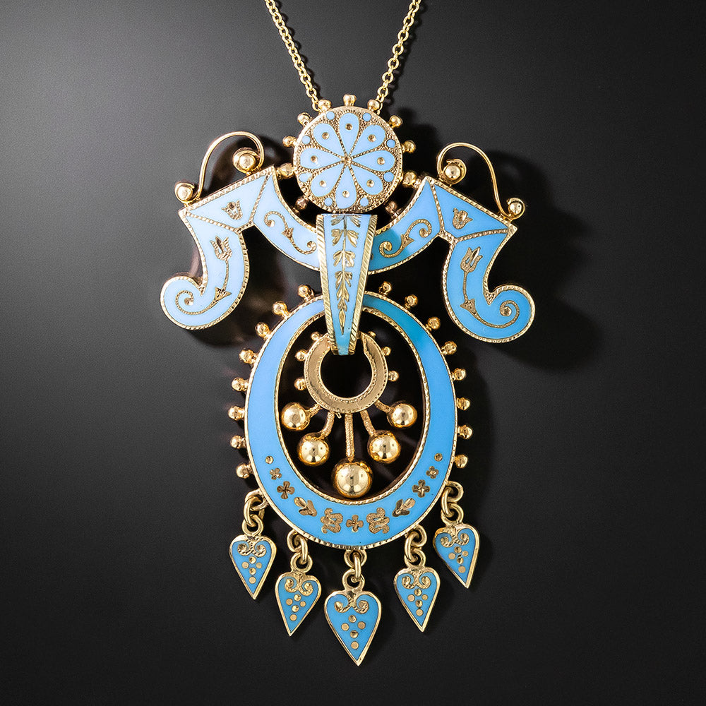 Victorian Turquoise Enamel Pendant - 2