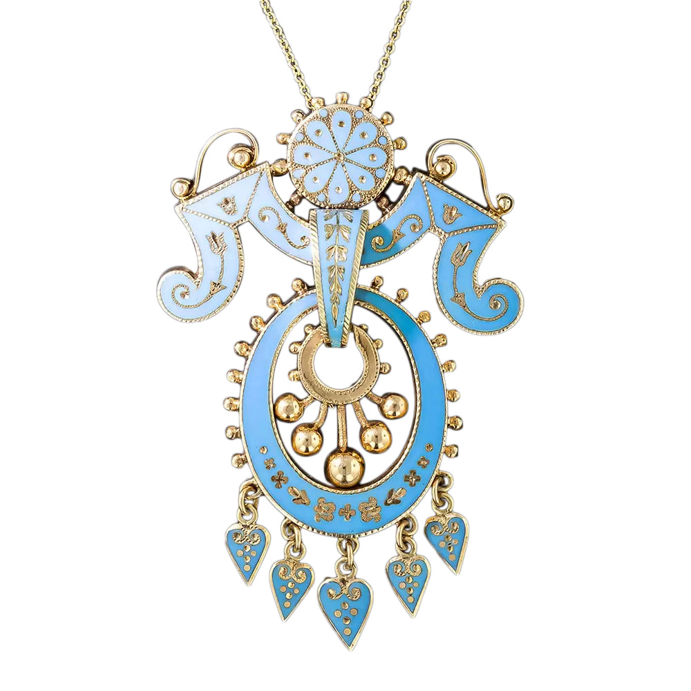 Victorian Turquoise Enamel Pendant - 2