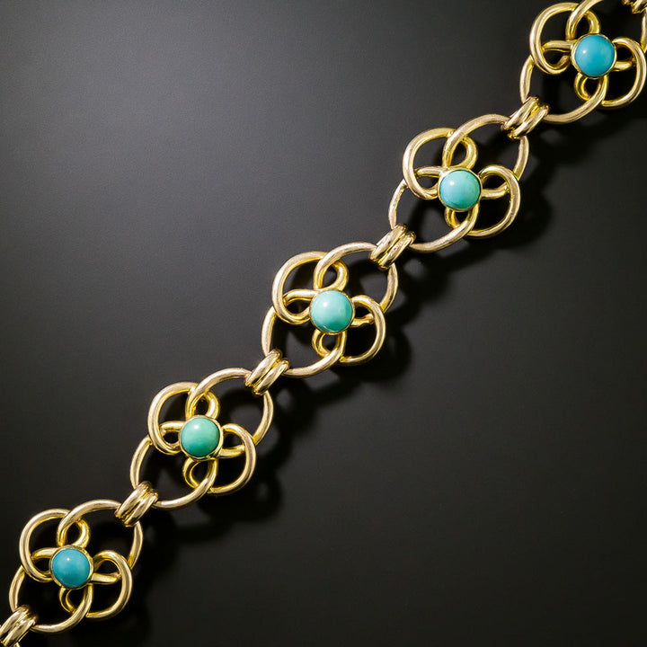 Victorian Turquoise Knot Link Bracelet, English