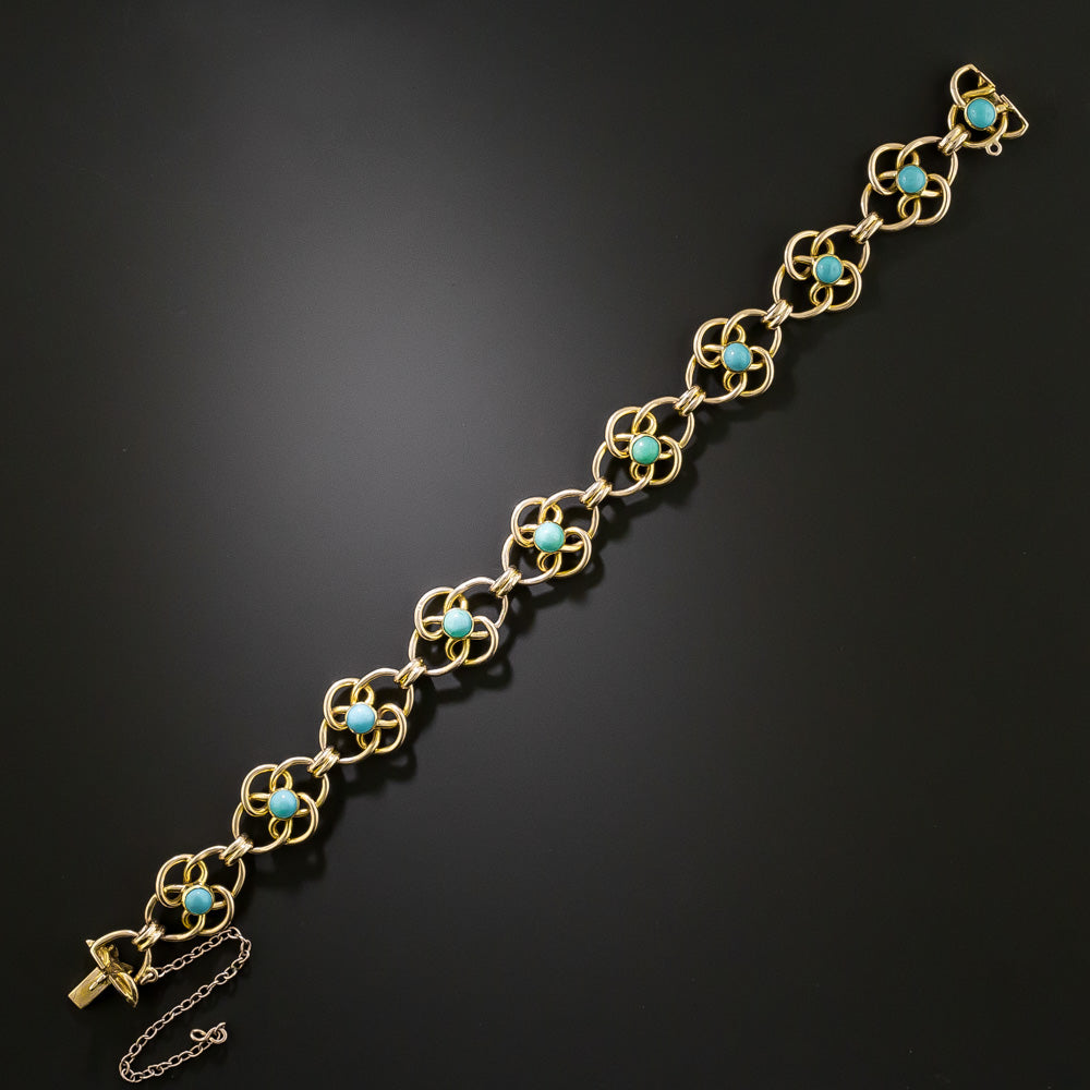  Victorian Turquoise Knot Link Bracelet, English - 3