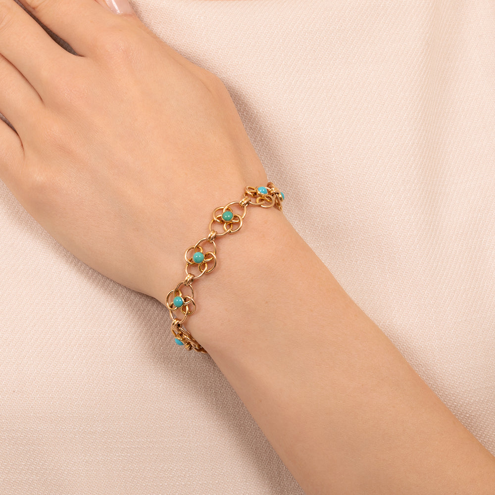  Victorian Turquoise Knot Link Bracelet, English - 4