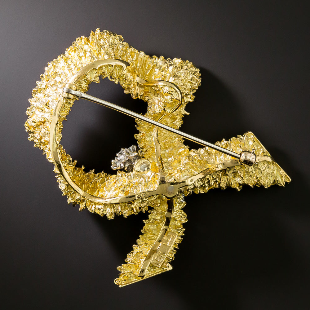 Vintage 18K Diamond Ribbon Brooch by Hammerman Brothers - 4