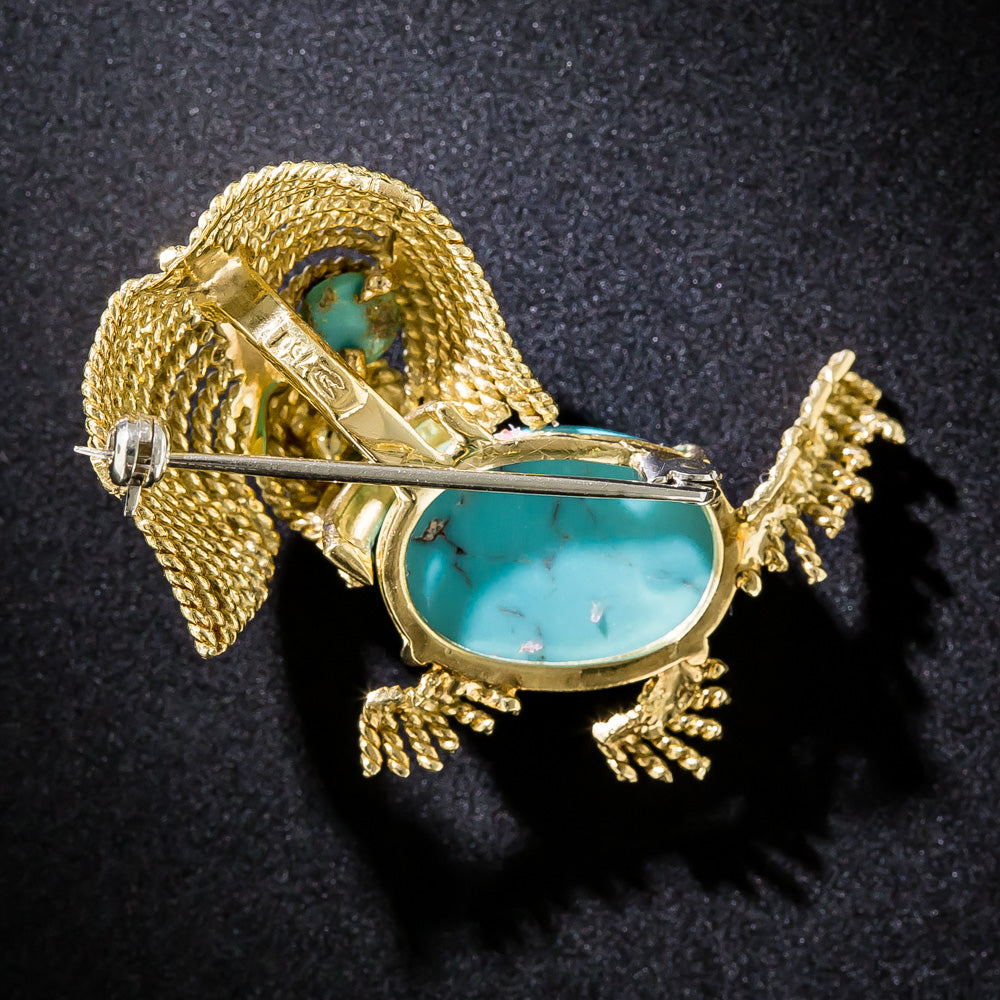 Vintage 1960s Natural Persian Turquoise Puppy Pin - 5