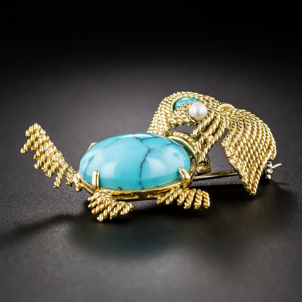 Vintage 1960s Natural Persian Turquoise Puppy Pin - 6